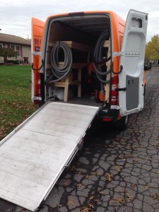 Water Damage Restoration Vacuum Truck At Job Location