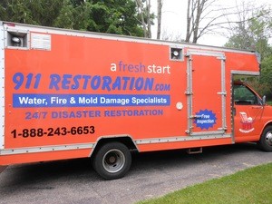 Water Damage Bluffdale Restoration Box Truck Parked At Residential Job Location