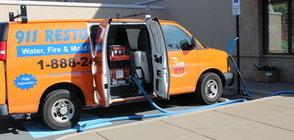 Water Damage Saratoga Springs Restoration Van At Exterior Of Job Location